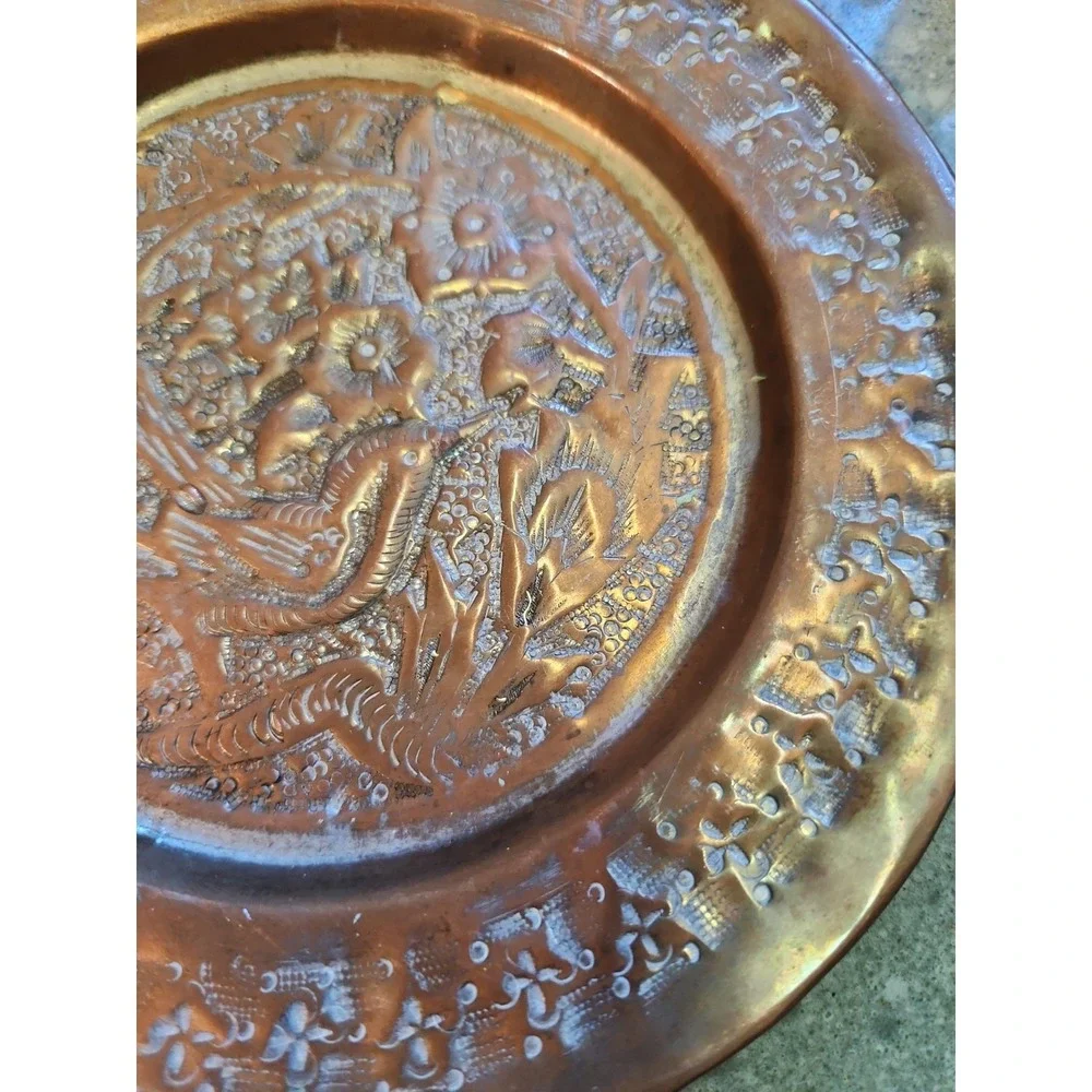 VTG Copper Wall Hanging Bird Floral Motif